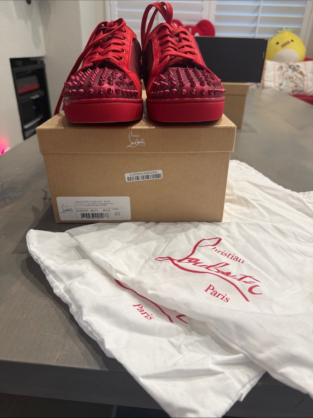 Christian Louboutin Red Spiked Low-Top Trainers